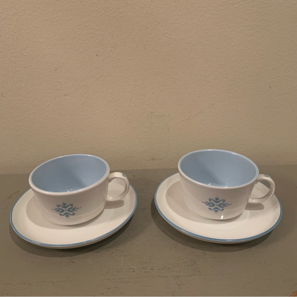 Two VTG Franciscan Blue Medallion Tea Cups With Saucers